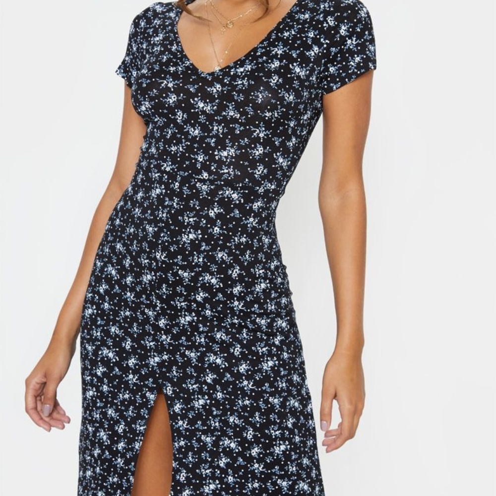 BLACK JERSEY SPLIT MIDI DRESS BRAND NEW WITH TAGS